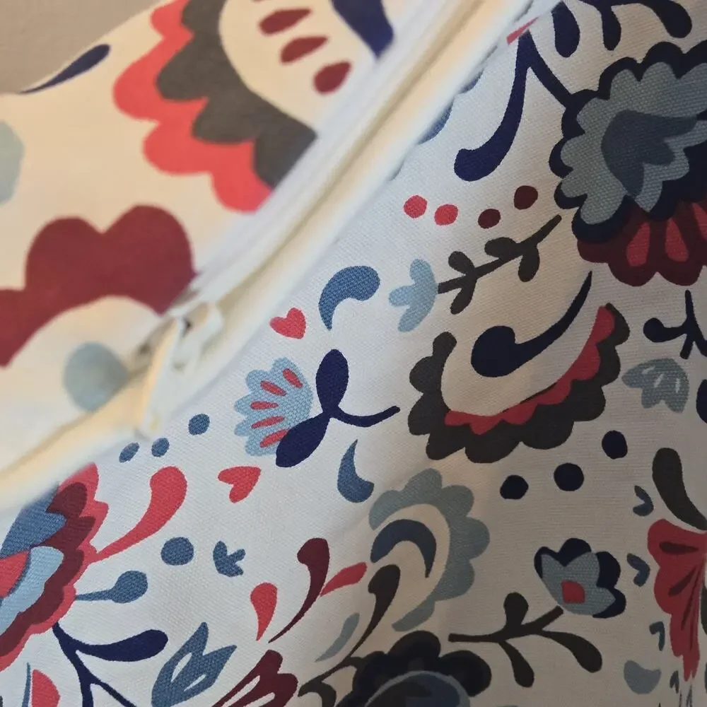 IKEA Kratten 20 X 20 Floral Pillow Cover Scandinavian Folk Art Boho Blue Red Zip